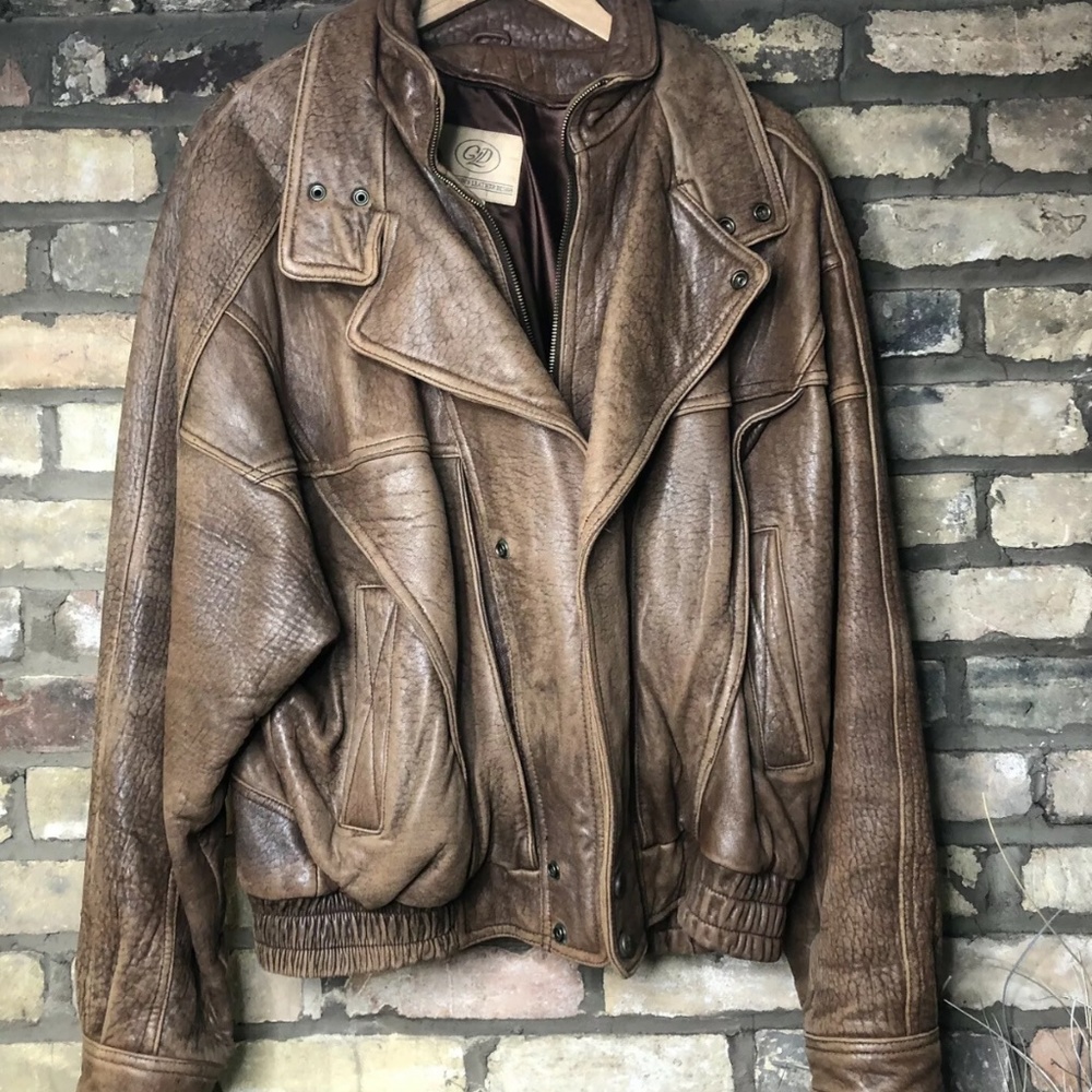 Vintage Leather Bomber Aviator Jacket Men's Brown